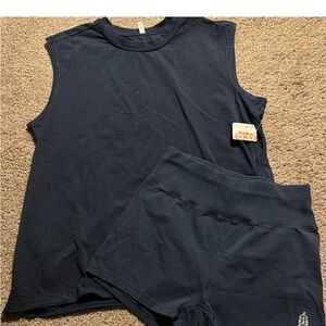 Free People Navy Sleeveless Top and Shorts Set
